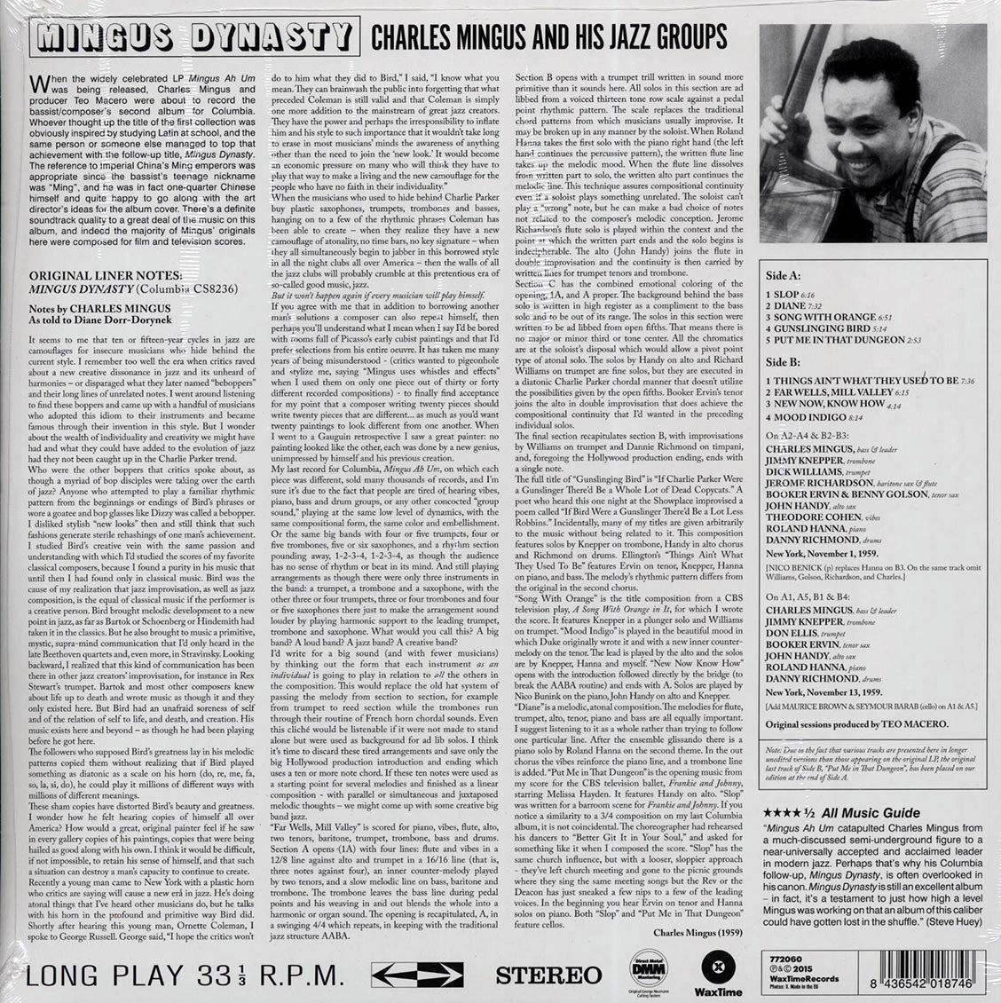 Charles Mingus & His Jazz Groups - Mingus Dynasty (ltd. ed.) (180g) vinyl LP back cover