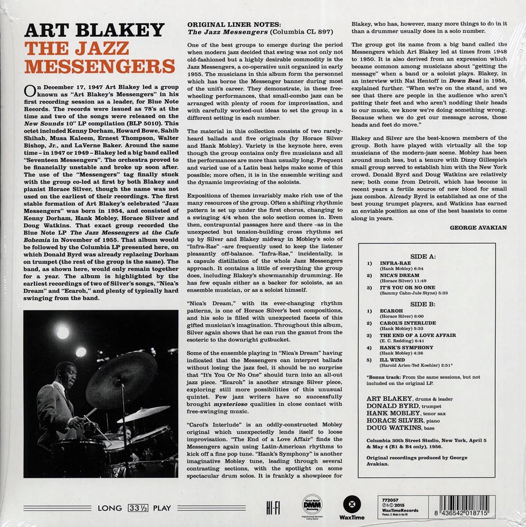 Art Blakey & The Jazz Messengers - The Jazz Messengers (+bonus track) (ltd. ed.) (180g) vinyl LP back cover