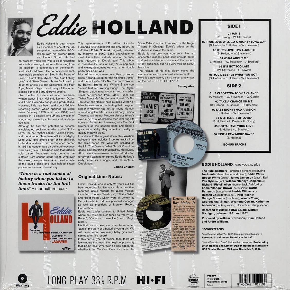 Eddie Holland - Eddie Holland (+2 bonus tracks) (ltd. ed.) (180g) vinyl LP back cover