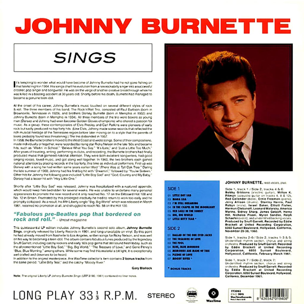 Johnny Burnette - Sings (+2 bonus tracks) (ltd. ed.) (180g) vinyl LP back cover