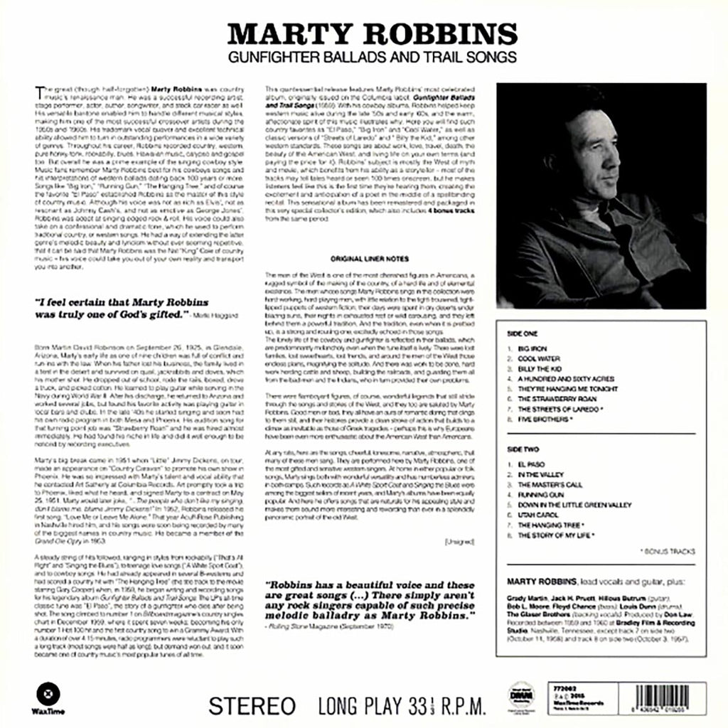 Marty Robbins - Gunfighter Ballads And Trail Songs (+4 bonus tracks) (ltd. ed.) (180g) vinyl LP back cover