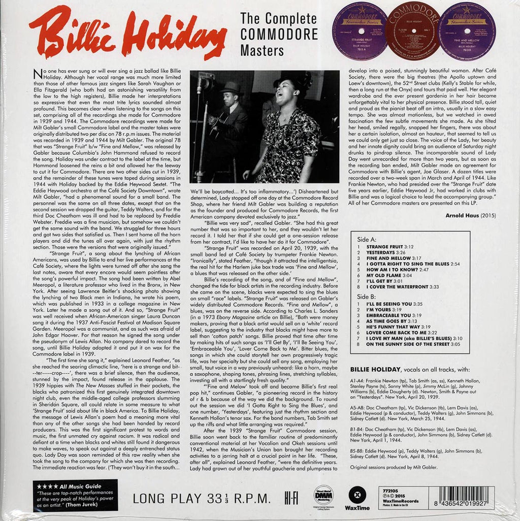 Billie Holiday - The Complete Commodore Masters (ltd. ed.) (180g) vinyl LP back cover