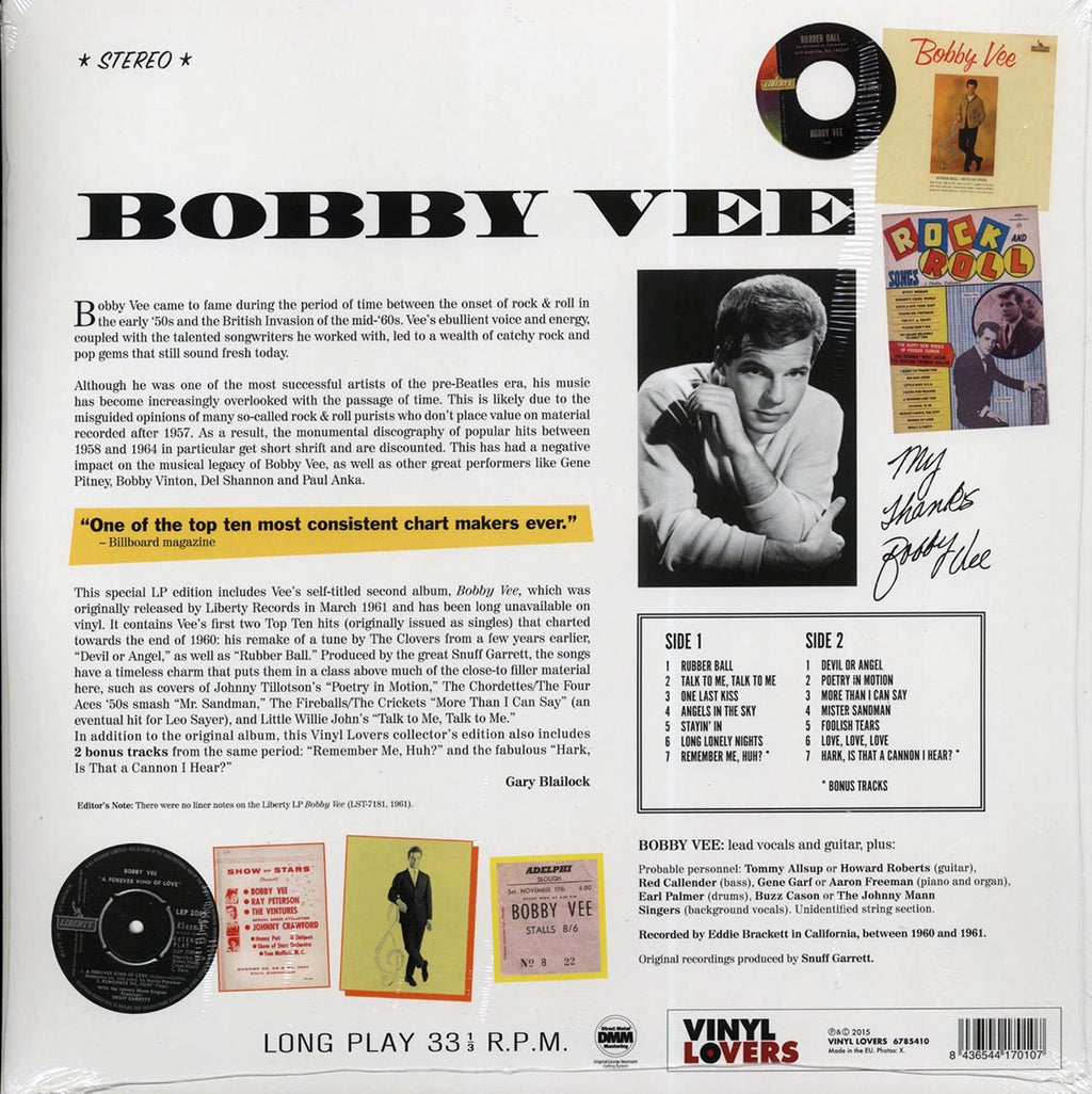 Bobby Vee - Bobby Vee (ltd. ed.) (180g) vinyl LP back cover
