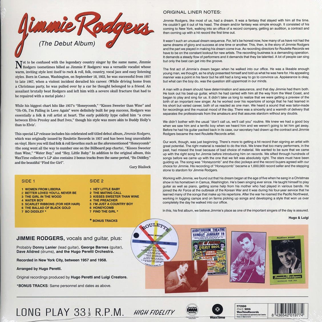 Jimmie Rodgers - Jimmie Rodgers (The Debut Album) (+2 bonus tracks) (ltd. ed.) (180g) vinyl LP back cover