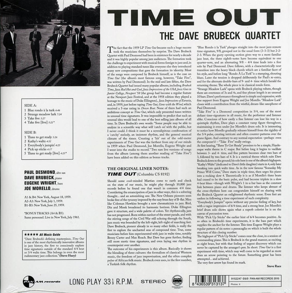 Dave Brubeck Quartet - Time Out (ltd. ed.) (180g) vinyl LP back cover