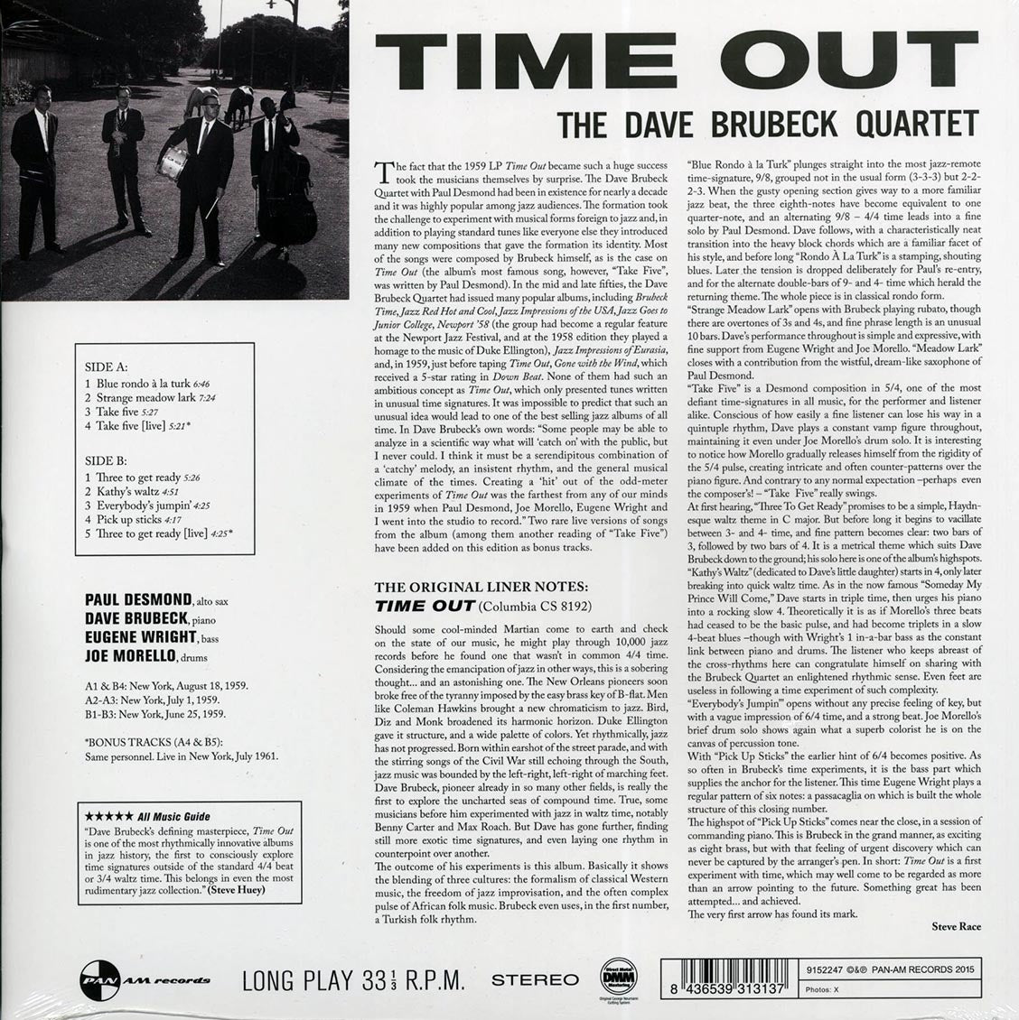 Dave Brubeck Quartet - Time Out (ltd. ed.) (180g) vinyl LP back cover