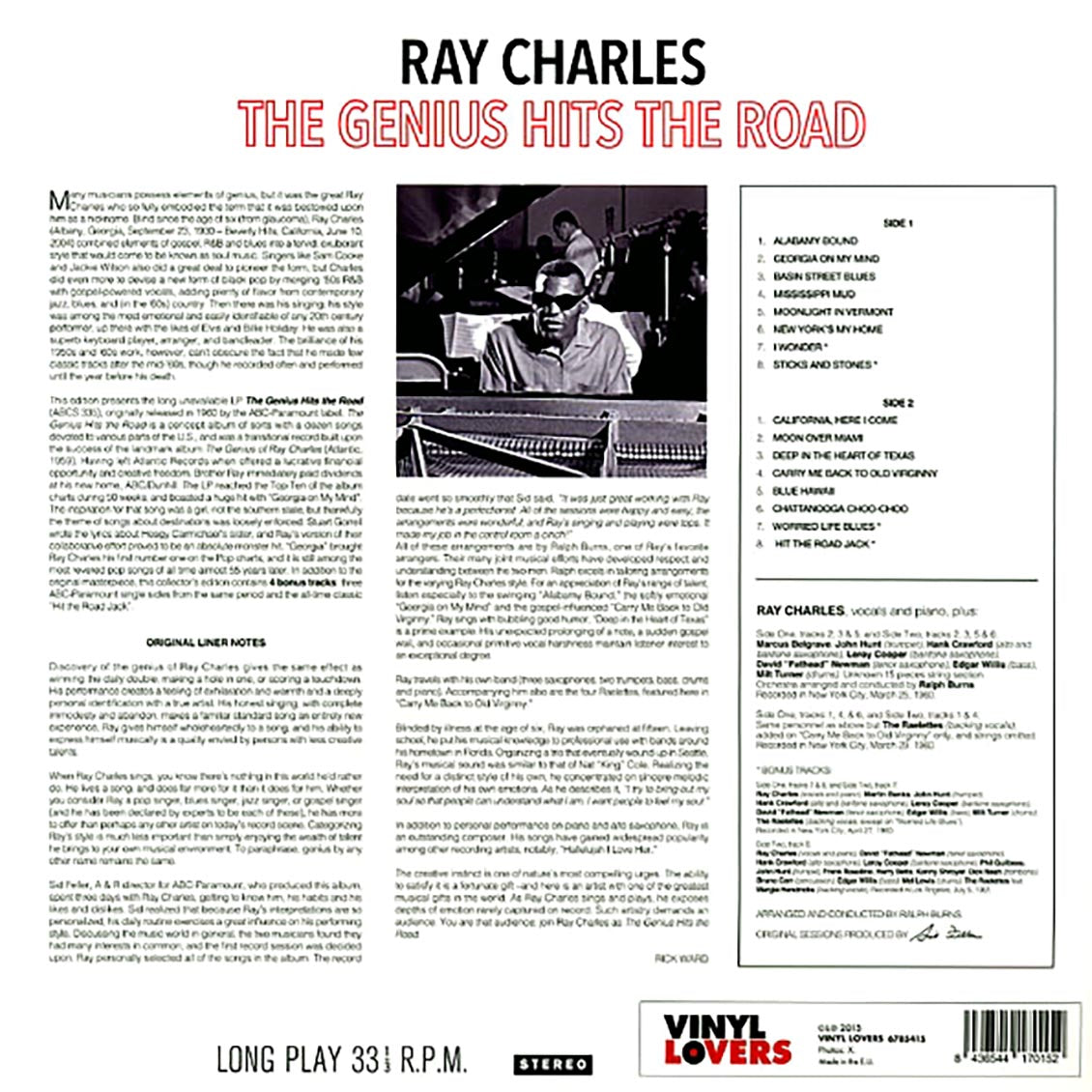 Ray Charles - The Genius Hits The Road (+4 bonus tracks) (ltd. ed.) (180g) vinyl LP back cover