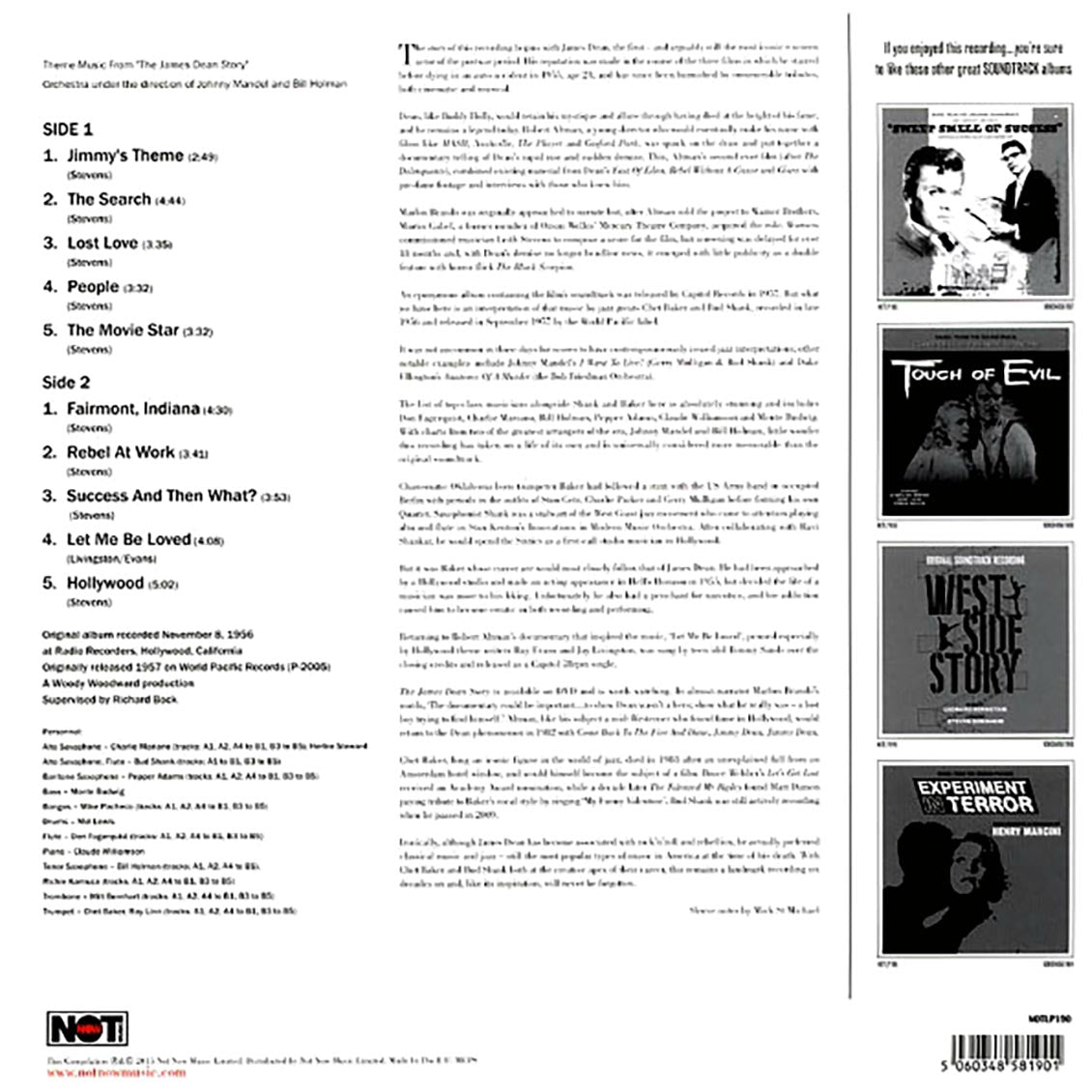 Various - Theme Music From The James Dean Story (180g) vinyl LP back cover