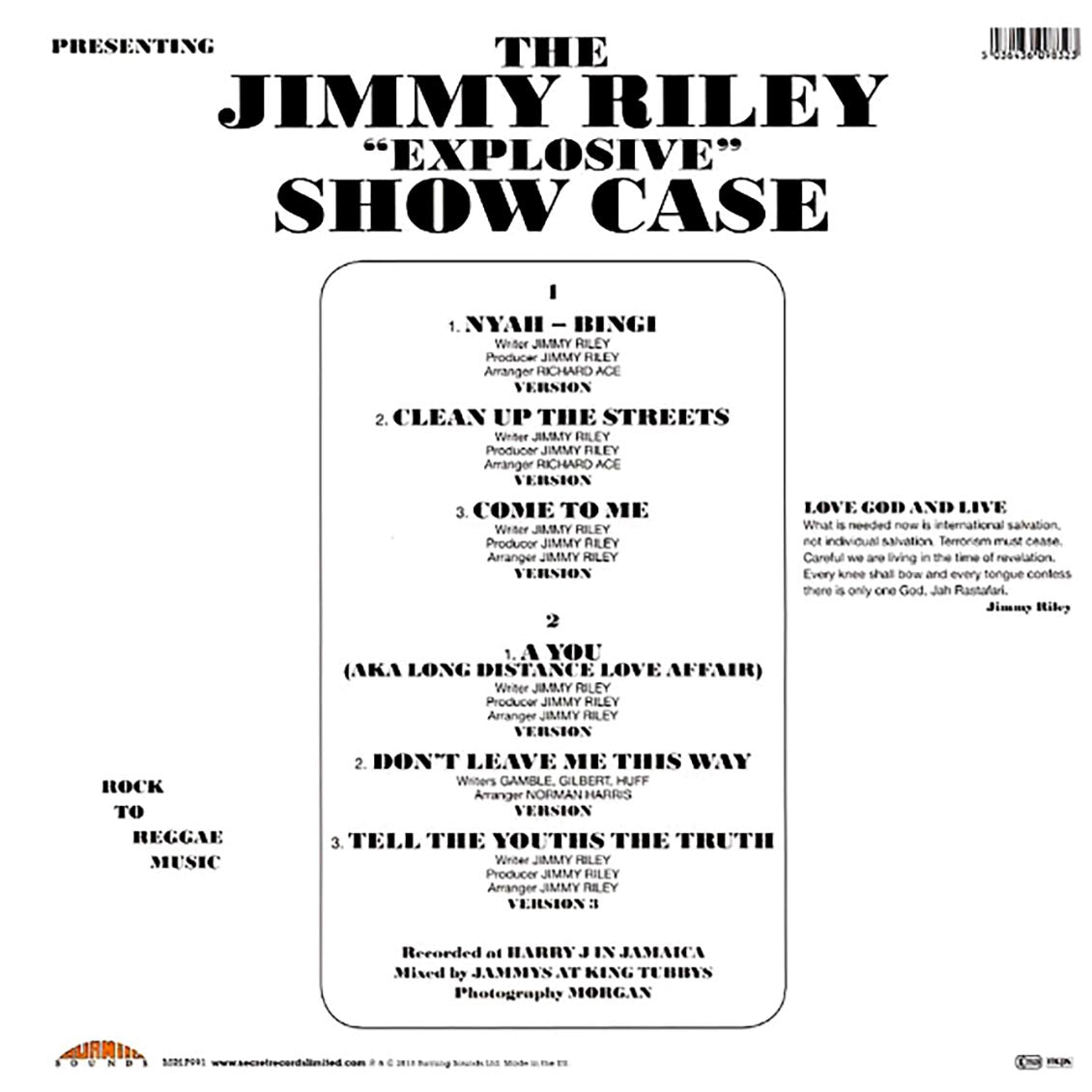 Jimmy Riley - Showcase (ltd. ed.) (180g) vinyl LP back cover