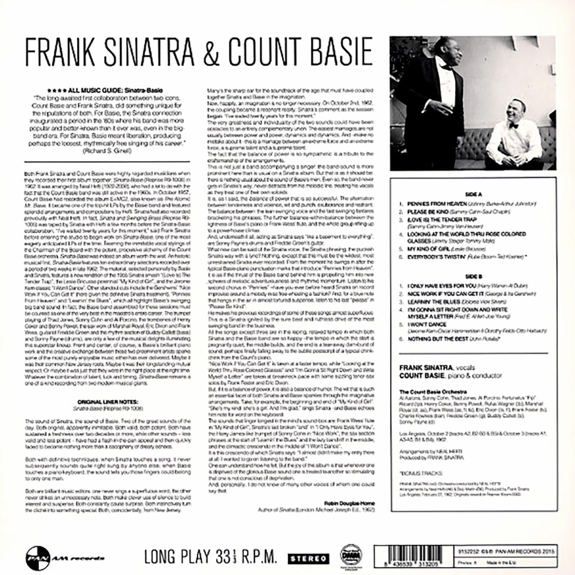 Frank Sinatra & The Count Basie Orchestra - Frank Sinatra & The Count Basie Orchestra (+2 bonus tracks) (ltd. ed.) (180g) vinyl LP back cover