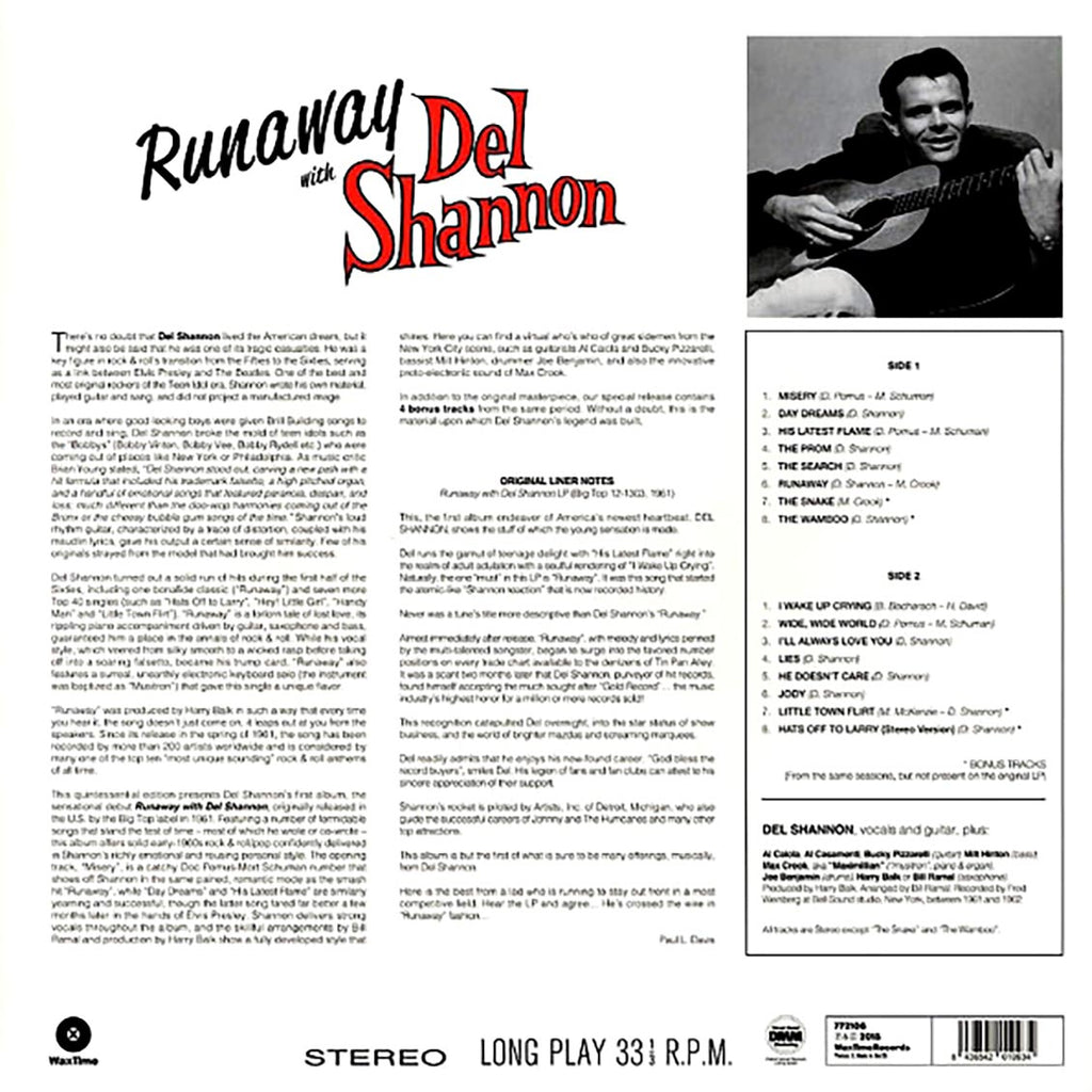 Del Shannon - Runaway With Del Shannon (+4 bonus tracks) (ltd. ed.) (180g) vinyl LP back cover