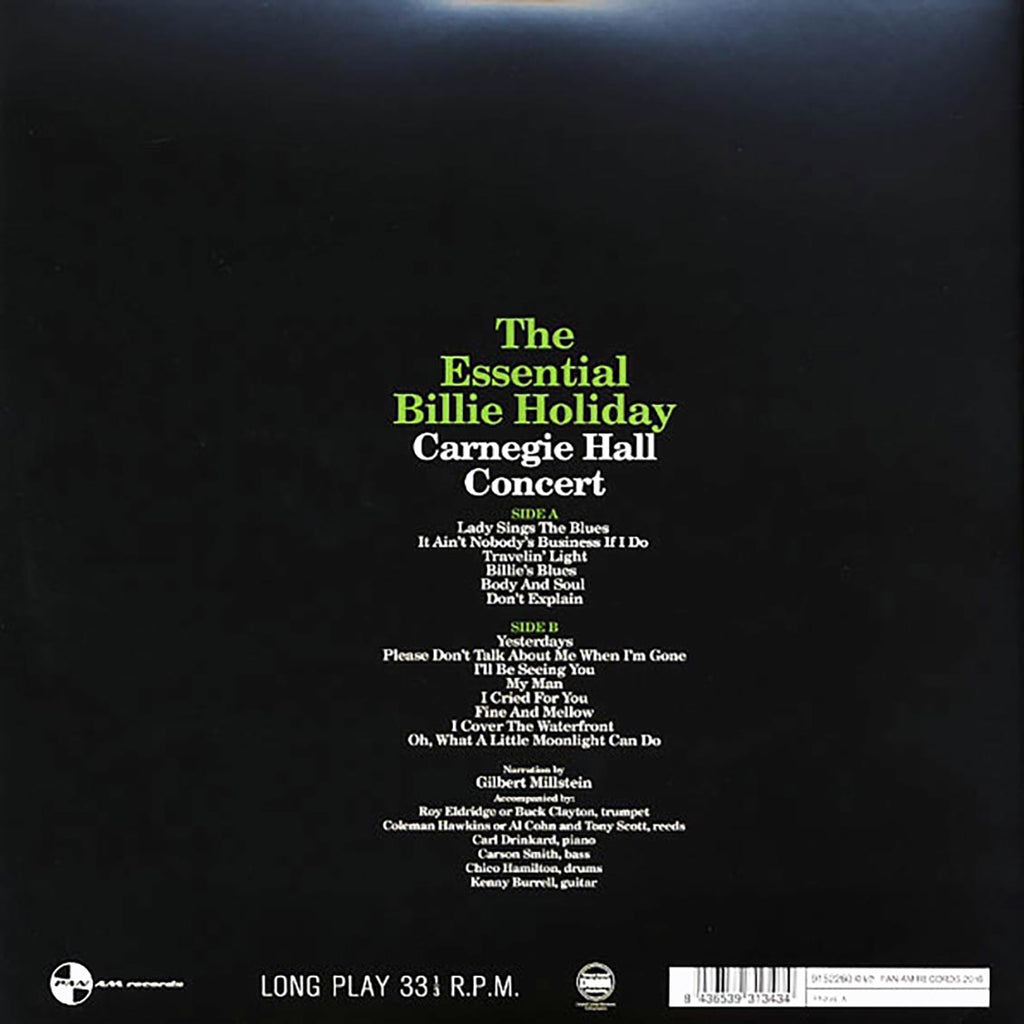 Billie Holiday - The Essential Billie Holiday: Carnegie Hall Concert (ltd. ed.) (180g) vinyl LP back cover