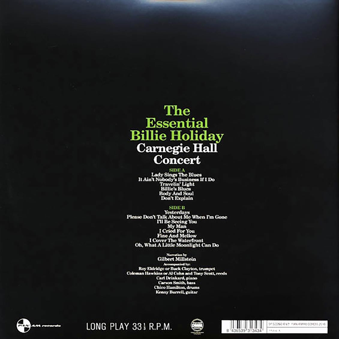 Billie Holiday - The Essential Billie Holiday: Carnegie Hall Concert (ltd. ed.) (180g) vinyl LP back cover