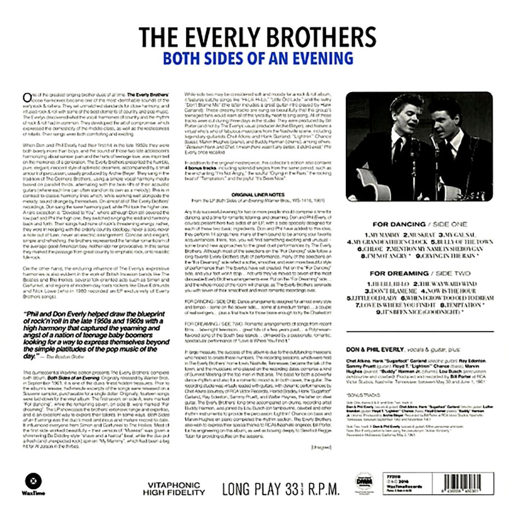 The Everly Brothers - Both Sides Of An Evening (ltd. ed.) (180g) vinyl LP back cover