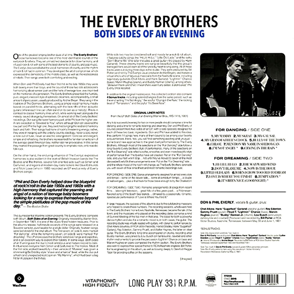 The Everly Brothers - Both Sides Of An Evening (ltd. ed.) (180g) vinyl LP back cover