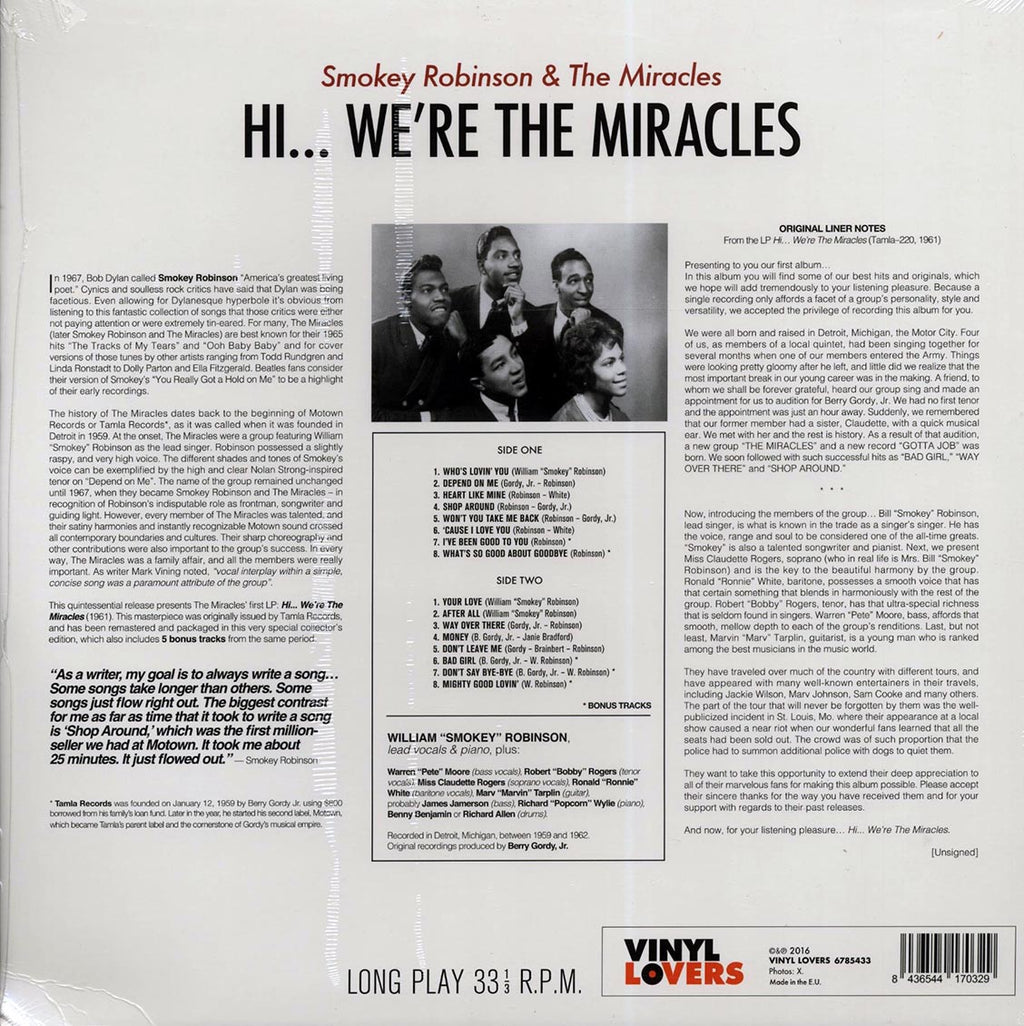 Smokey Robinson & The Miracles - Hi We're The Miracles (+5 bonus tracks) (ltd. ed.) (180g) vinyl LP back cover