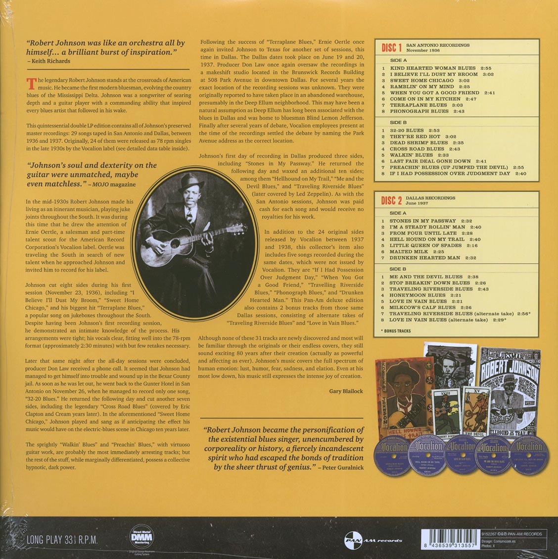 Robert Johnson - The Complete Master Takes: Genius Of The Blues (+2 bonus tracks) (ltd. ed.) (2xLP) (180g) vinyl LP back cover
