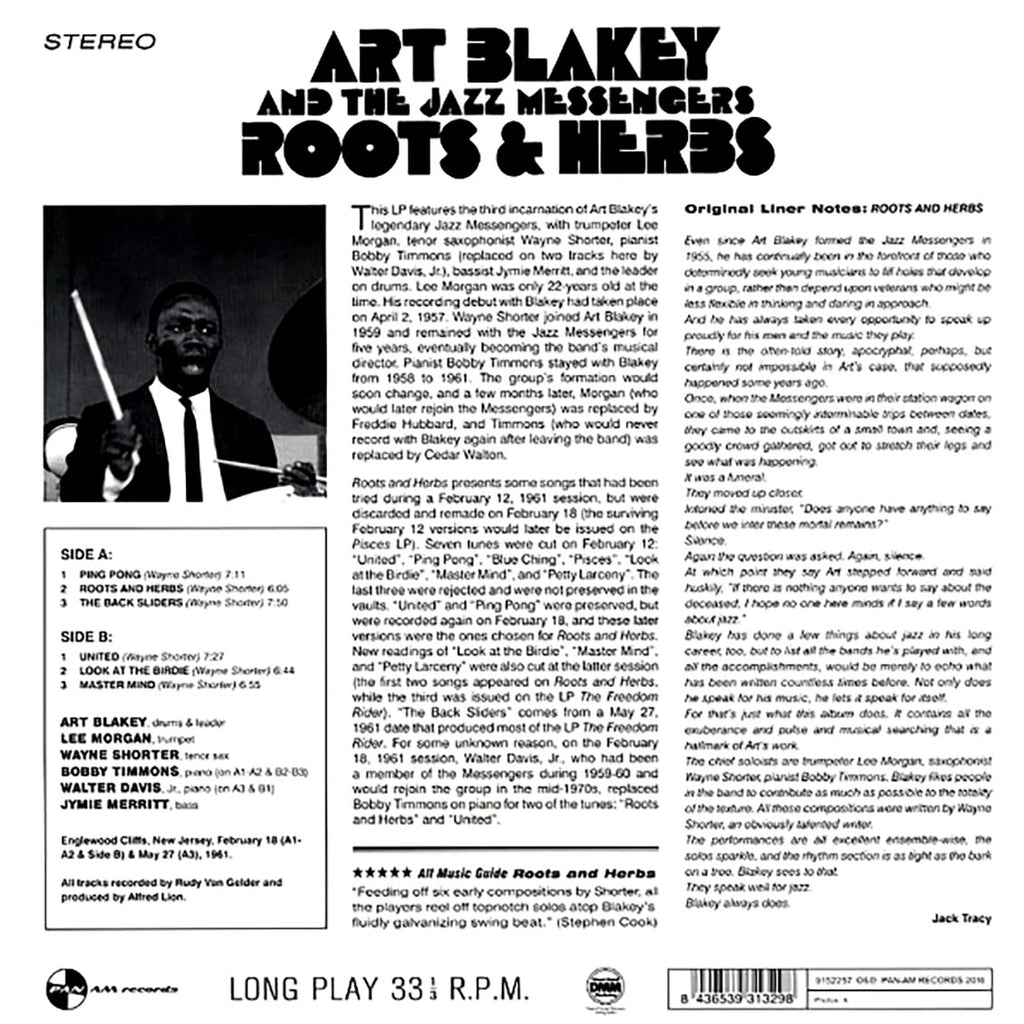 Art Blakey & The Jazz Messengers - Roots & Herbs (ltd. ed.) (180g) vinyl LP back cover