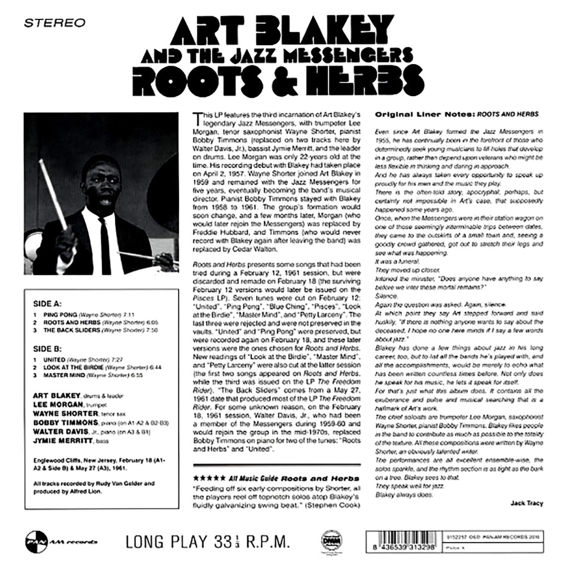 Art Blakey & The Jazz Messengers - Roots & Herbs (ltd. ed.) (180g) vinyl LP back cover