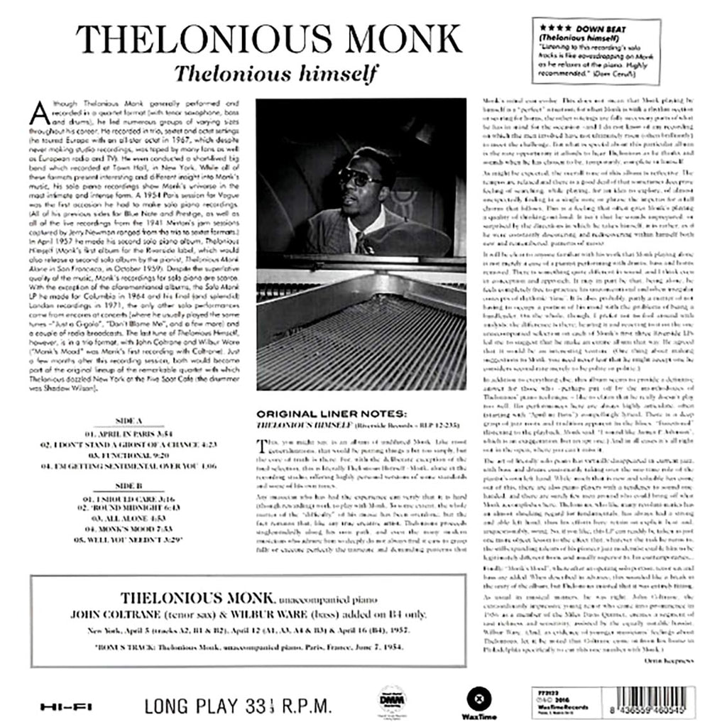Thelonious Monk - Thelonious Himself (+bonus track) (ltd. ed.) (180g) vinyl LP back cover