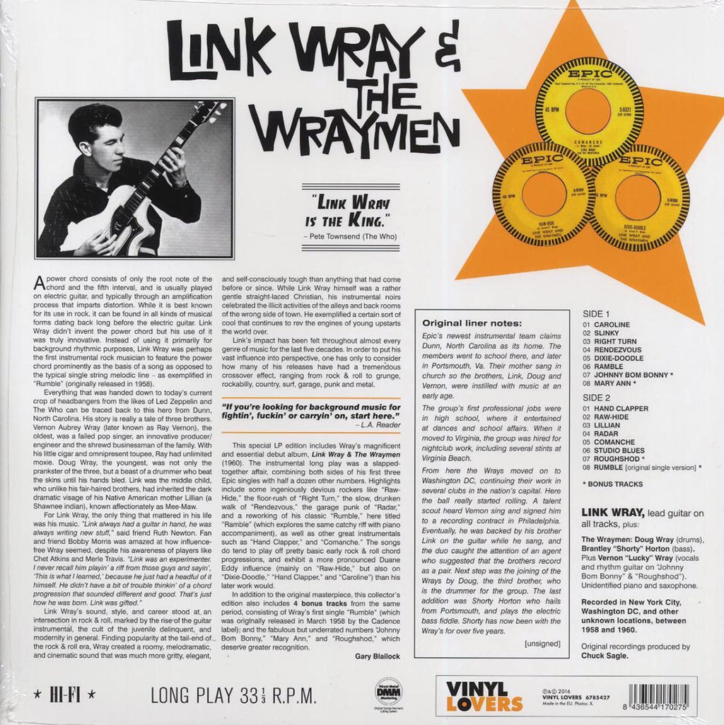 Link Wray & The Wraymen - Link Wray & The Wraymen (+4 bonus tracks) (ltd. ed.) (180g) vinyl LP back cover