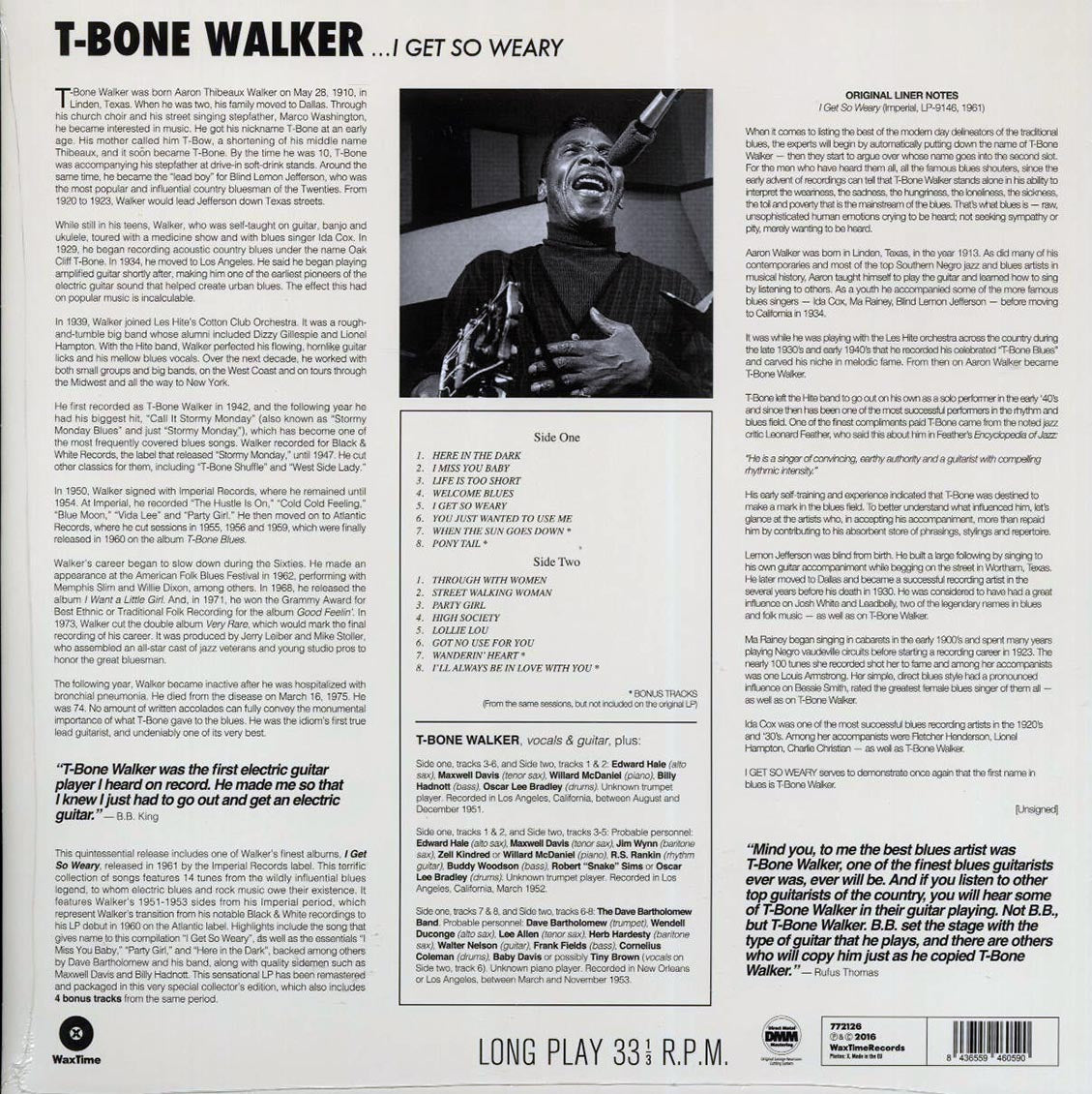 T-Bone Walker - I Get So Weary (ltd. ed.) (180g) vinyl LP back cover