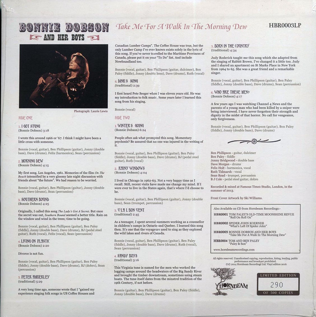 Bonnie Dobson & Her Boys - Take Me For A Walk In The Morning Dew (ltd. 500 copies made) (incl. mp3) vinyl LP back cover