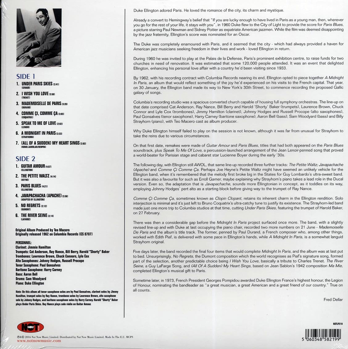 Duke Ellington - Midnight In Paris (180g) vinyl LP back cover