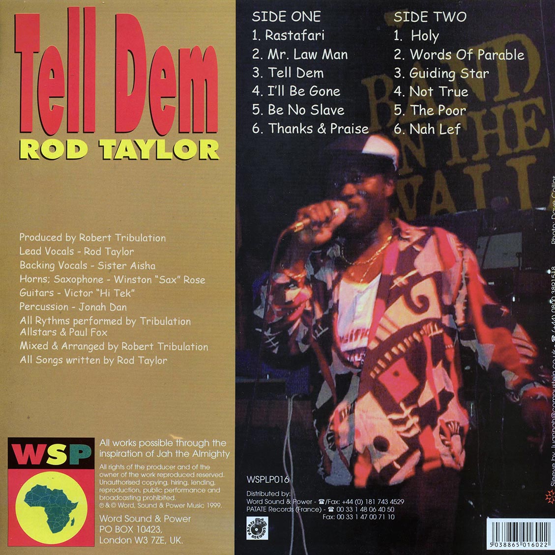 Rod Taylor - Tell Dem (1999 FIRST PRESS) (orig. press) vinyl LP back cover