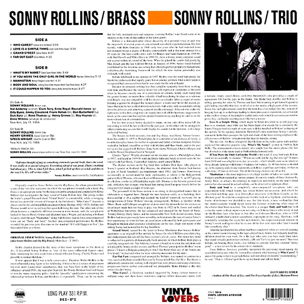 Sonny Rollins - Brass / Trio (+bonus track) (ltd. ed.) (180g) vinyl LP back cover