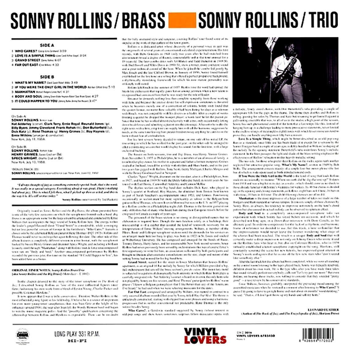 Sonny Rollins - Brass / Trio (+bonus track) (ltd. ed.) (180g) vinyl LP back cover