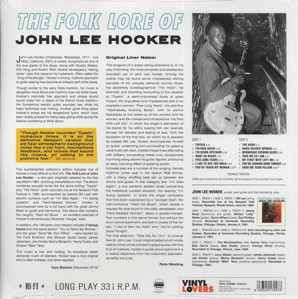 John Lee Hooker - The Folk Lore Of John Lee Hooker (+2 bonus tracks) (ltd. ed.) (180g) vinyl LP back cover