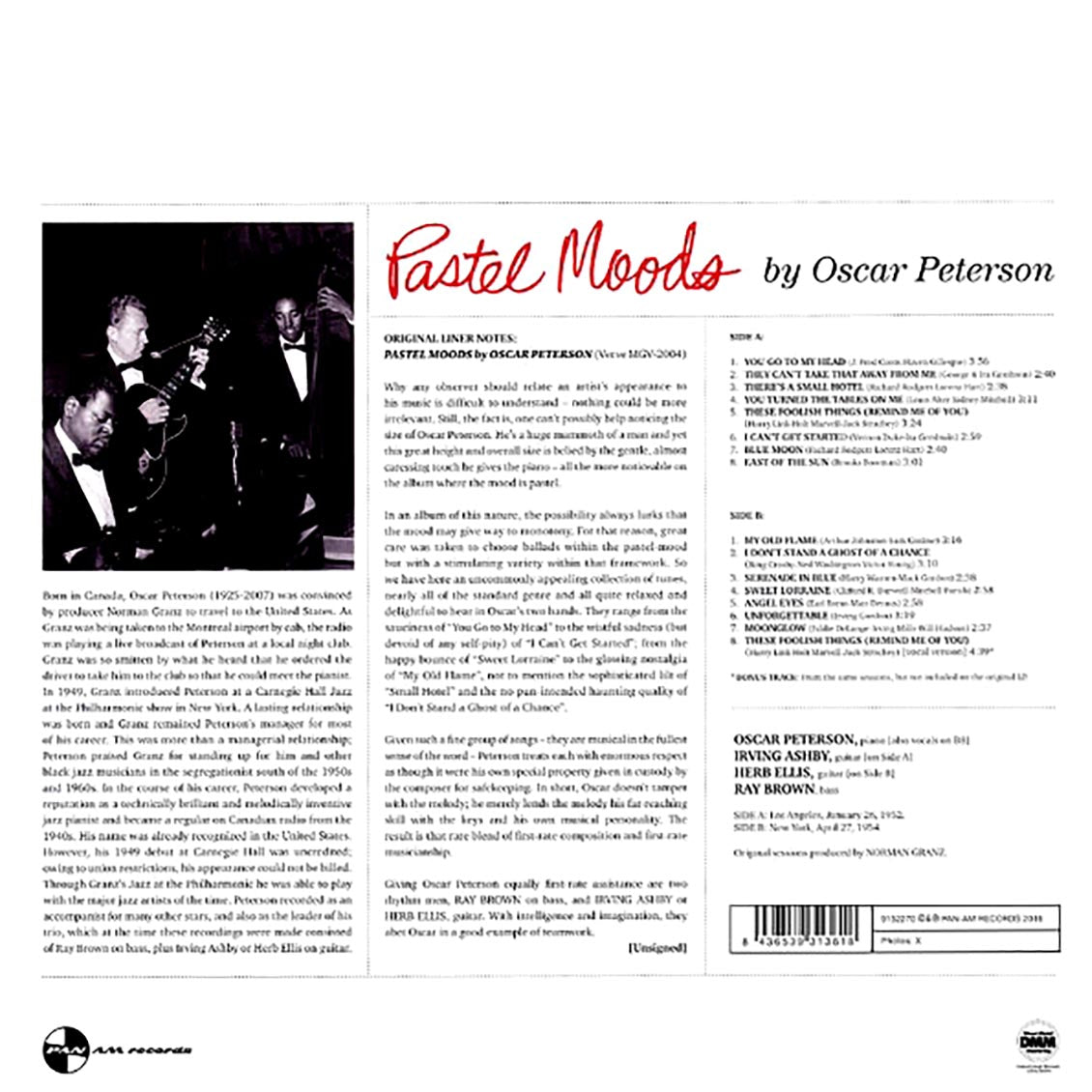 Oscar Peterson - Pastel Moods (+bonus track) (ltd. ed.) (180g) vinyl LP back cover