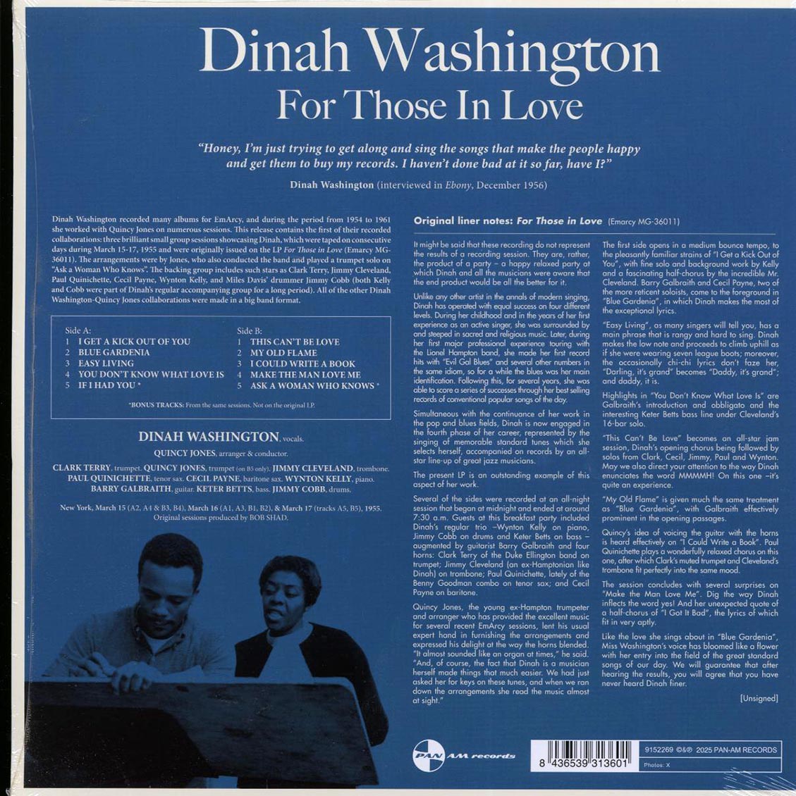 Dinah Washington - For Those In Love (+2 bonus tracks) (ltd. ed.) (180g) (remastered) vinyl LP back cover