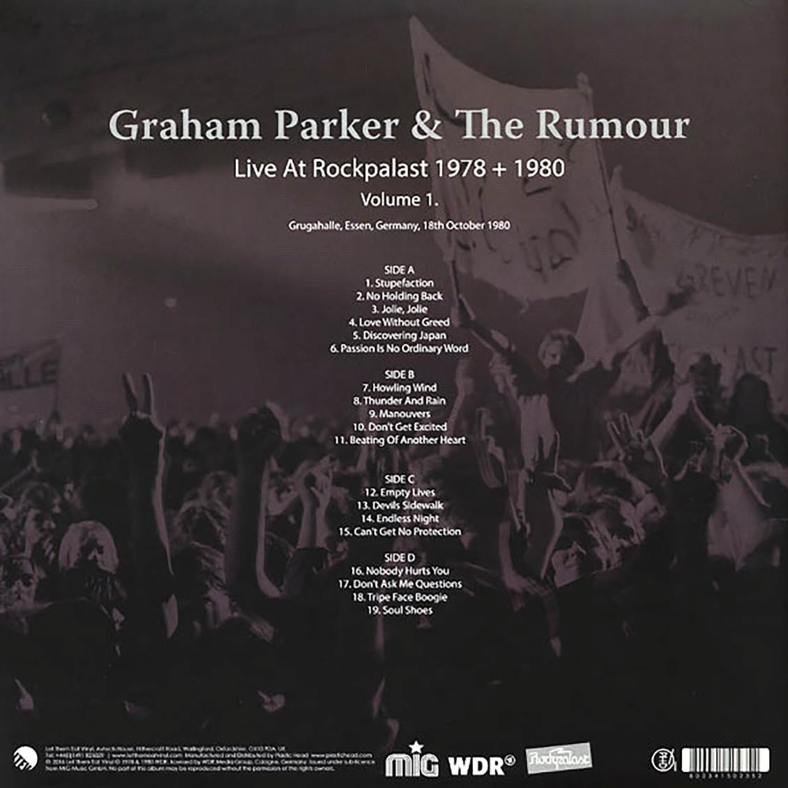 Graham Parker & The Rumour - Live At Rockpalast 1978 + 1980 Volume 1 (2xLP) vinyl LP back cover