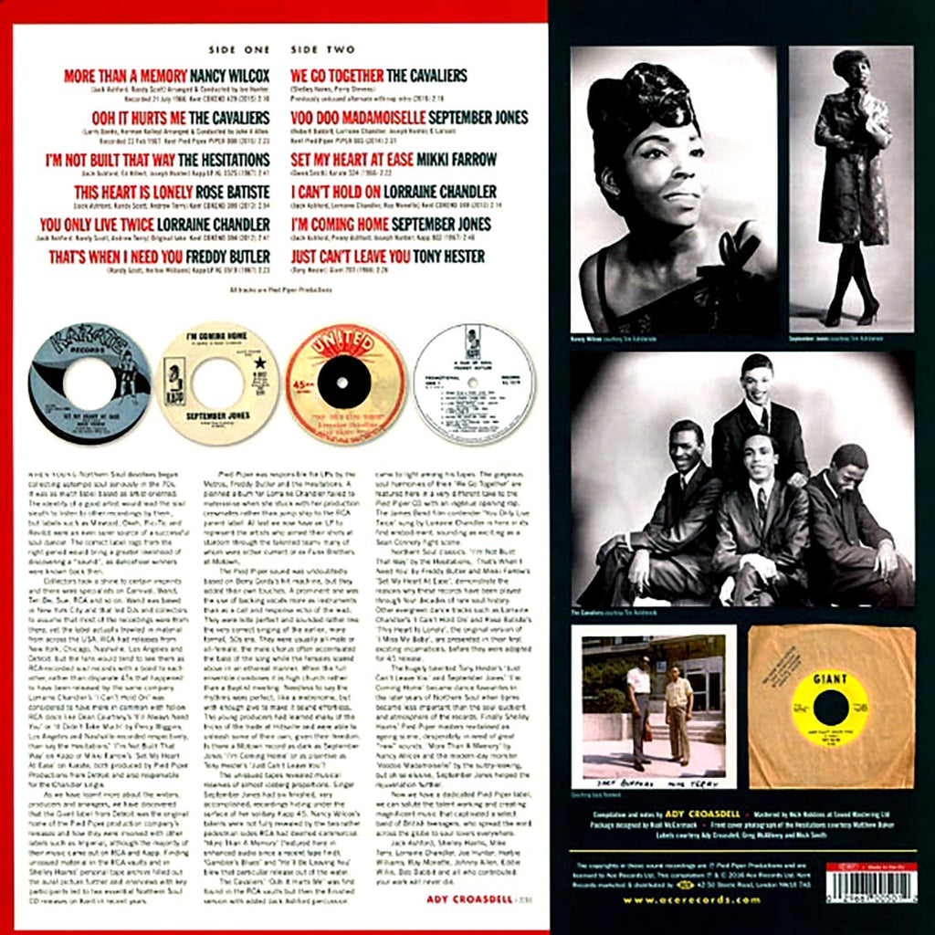 Nancy Wilcox, September Jones, The Cavaliers, Freddy Butler, Etc. - Pied Piper: The Pinnacle Of Detroit Northern Soul vinyl LP back cover