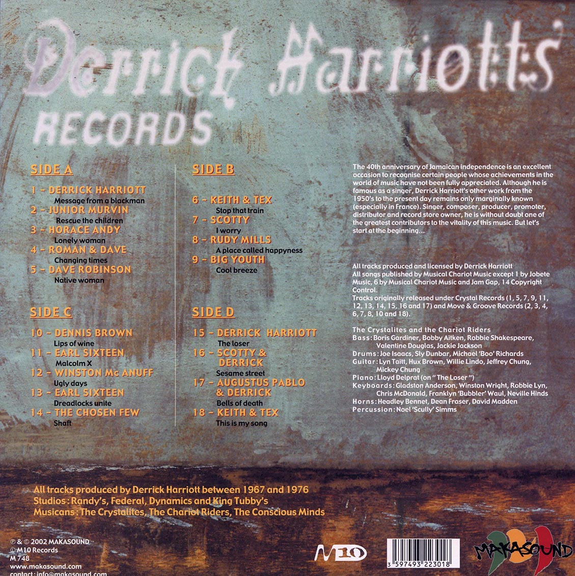 Keith & Tex, Rudy Mills, Horace Andy, Scotty, Earl Sixteen, Etc. - A Place Called Jamaica: Derrick Harriott's Productions 60's & 70's (2xLP) vinyl LP back cover