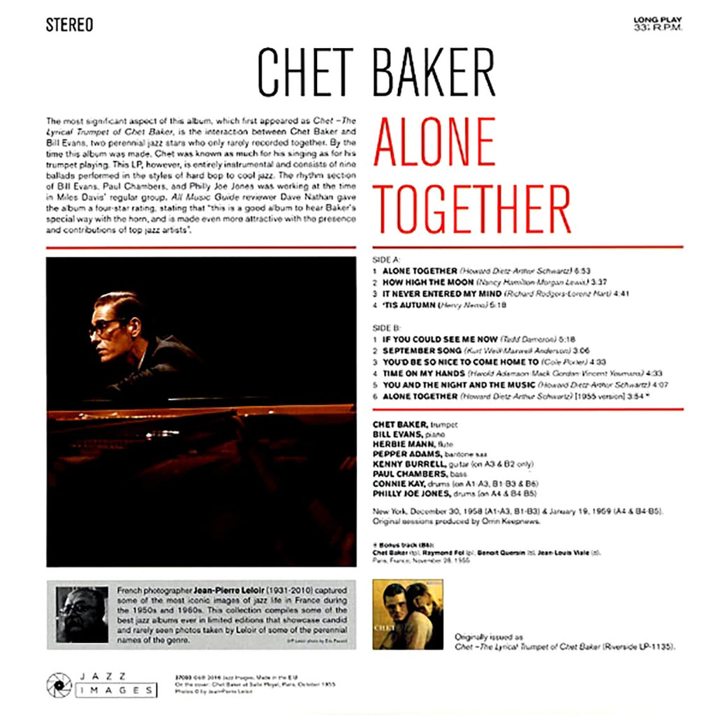 Chet Baker, Bill Evans - Alone Together (ltd. ed.) (180g) vinyl LP back cover