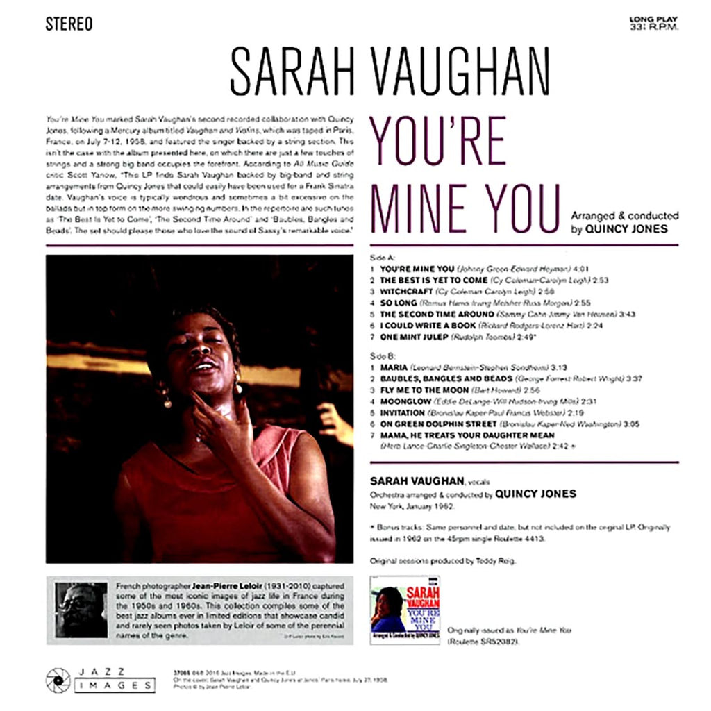 Sarah Vaughan, Quincy Jones - You're Mine You (ltd. ed.) (180g) vinyl LP back cover