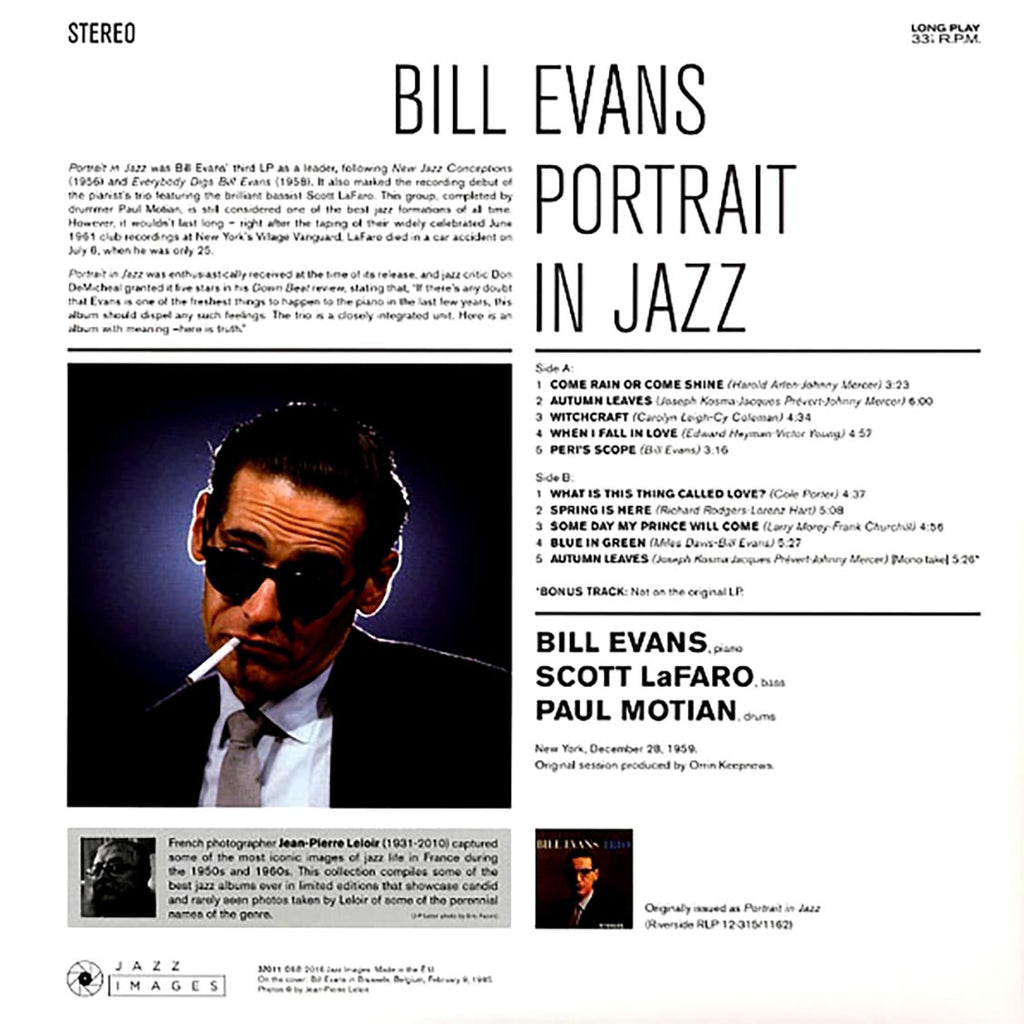 Bill Evans - Portrait In Jazz (ltd. ed.) (180g) vinyl LP back cover