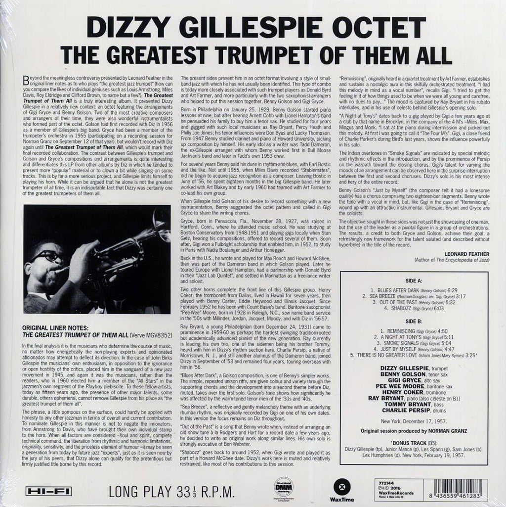 Dizzy Gillespie Octet - The Greatest Trumpet Of Them All (ltd. ed.) (180g) (remastered) vinyl LP back cover