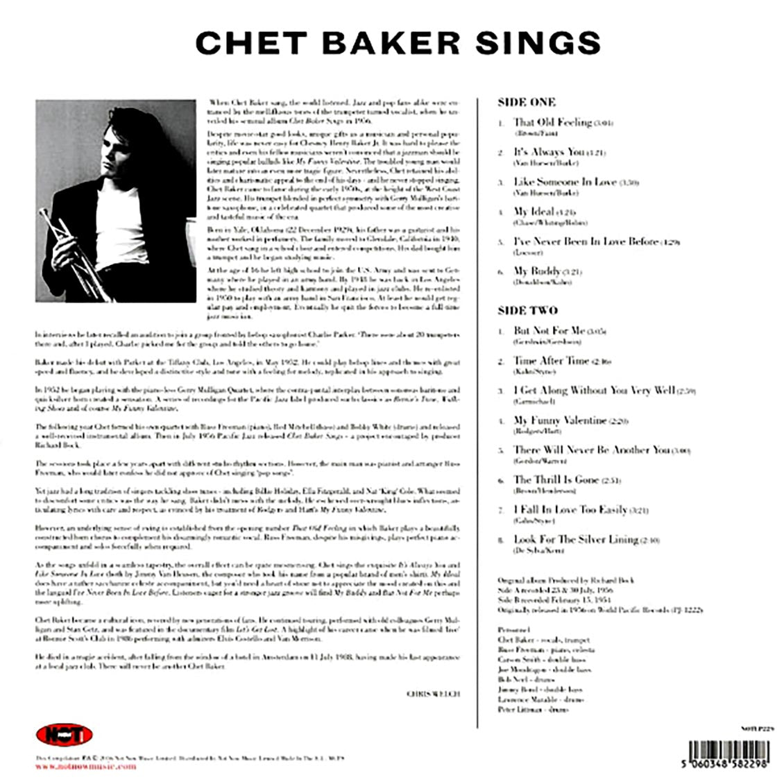 Chet Baker - Sings (180g) (colored vinyl) vinyl LP back cover