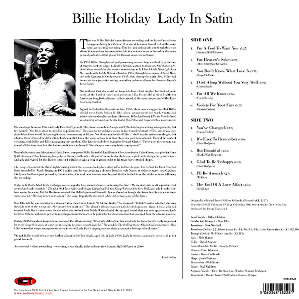 Billie Holiday - Lady In Satin (180g) (colored vinyl) vinyl LP back cover