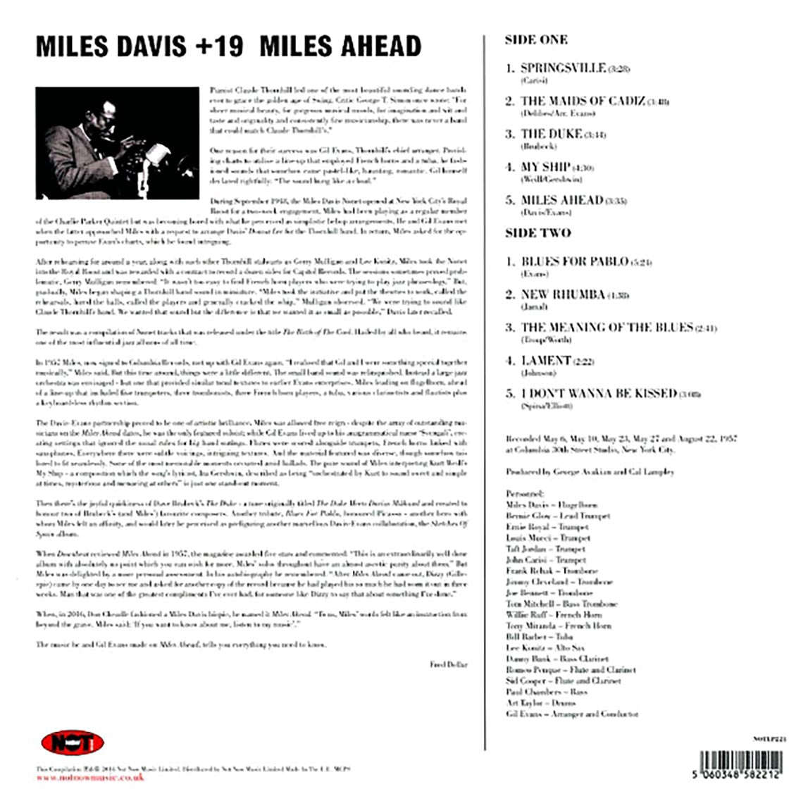 Miles Davis + 19, Gil Evans - Miles Ahead (180g) vinyl LP back cover