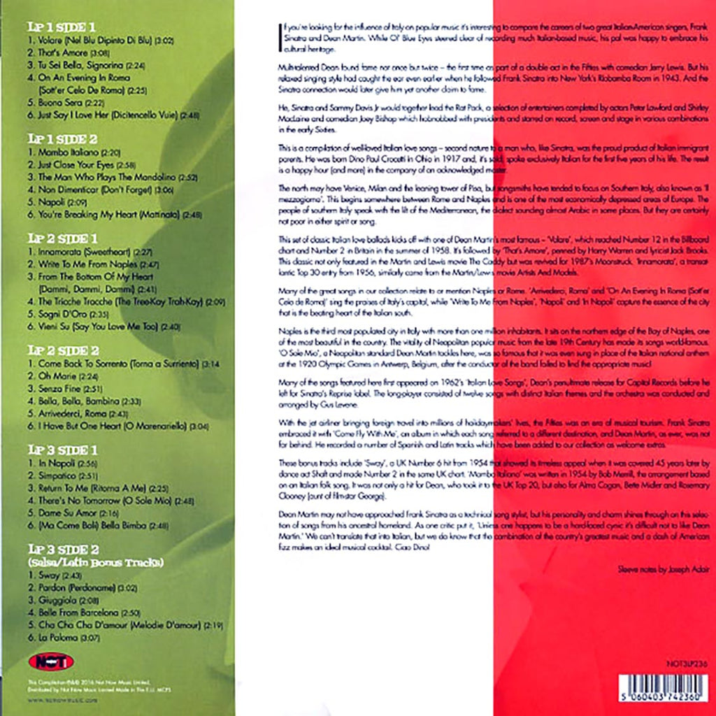 Dean Martin - Italian Love Songs (3xLP) (green, white, red vinyl) vinyl LP back cover