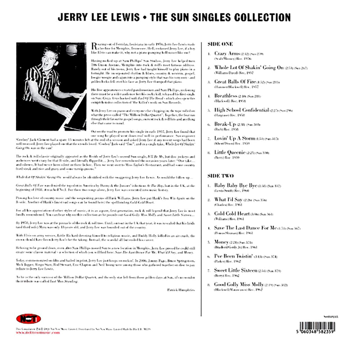 Jerry Lee Lewis - The Sun Singles Collection (180g) (colored vinyl) vinyl LP back cover