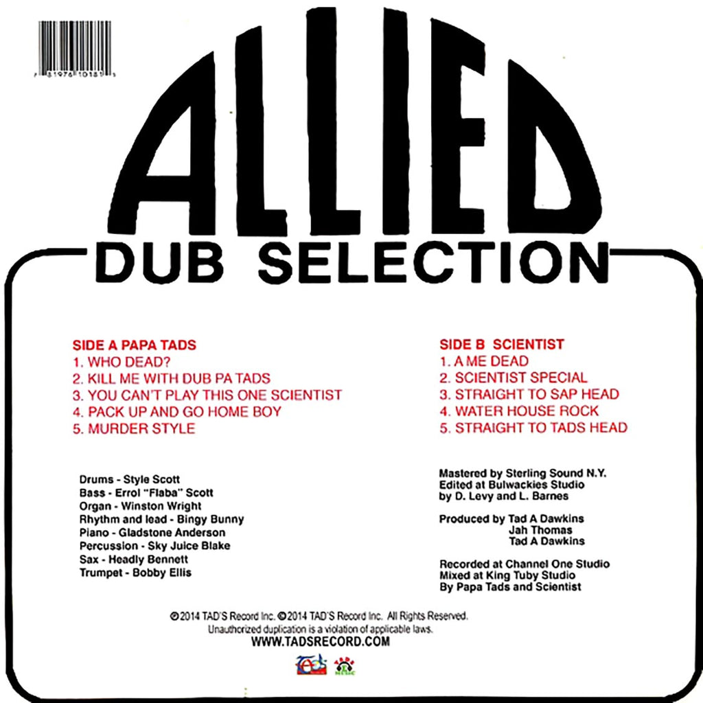 Scientist - Allied Dub Selection: Scientist Vs. Papa Tad's (US press) vinyl LP back cover