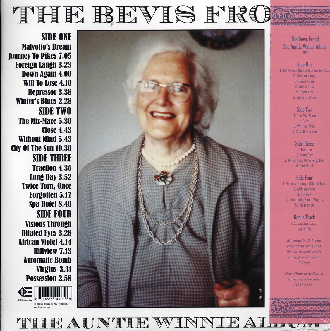 The Bevis Frond - The Auntie Winnie Album (RSD 2017) (2xLP) (pink vinyl) vinyl LP back cover