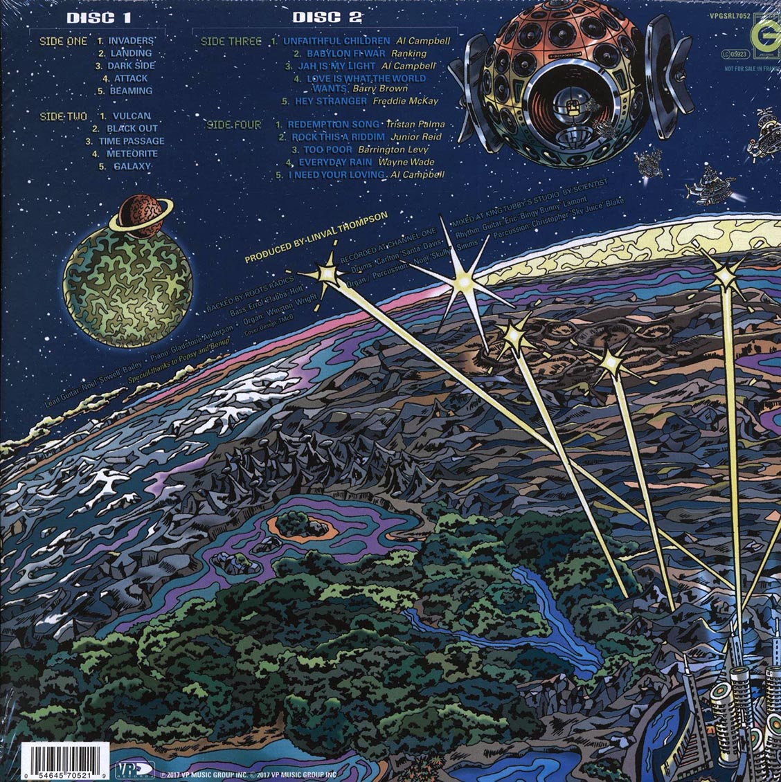 Scientist, The Roots Radics, Barrington Levy, Barry Brown, Jr. Reid, Etc. - Linval Presents Dub Landing + Bonus Vocals Album (2xLP) (remastered) vinyl LP back cover