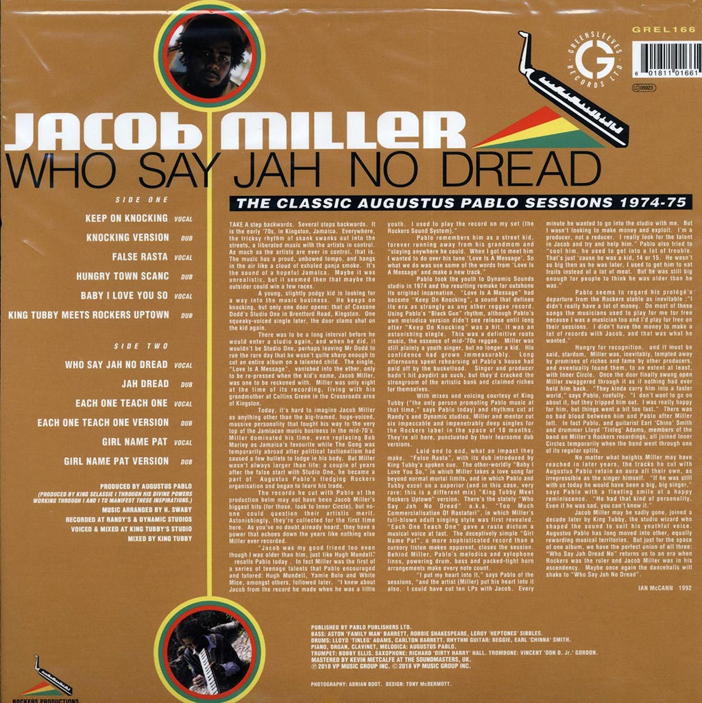 Jacob Miller - Who Say Jah No Dread: The Classic Augustus Pablo Sessions 1974-1975 vinyl LP back cover